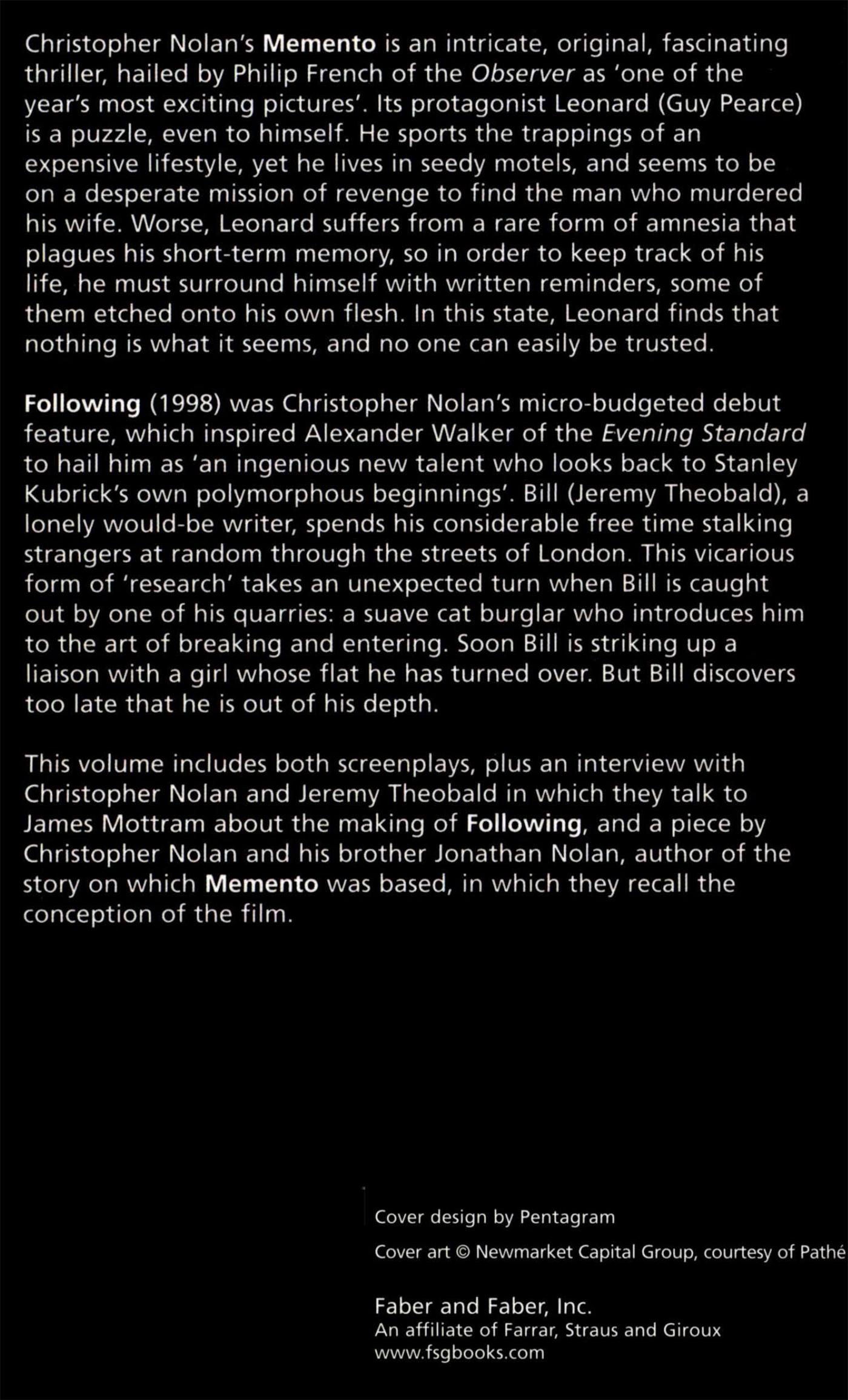 Rückseitencover Memento & Following