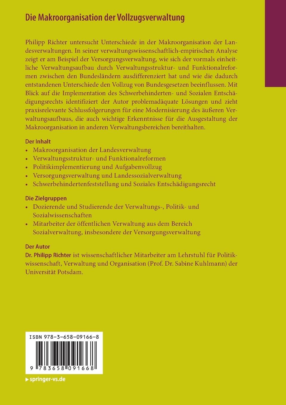 Rückseitencover Die Makroorganisation der Vollzugsverwaltung