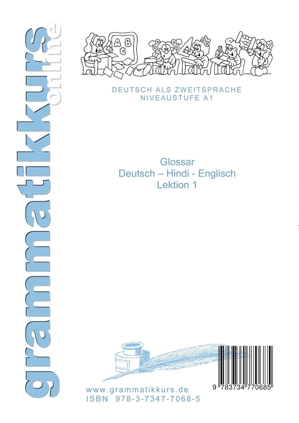 Rückseitencover Wörterbuch Deutsch - Hindi- Englisch Niveau A1 Lektion 1