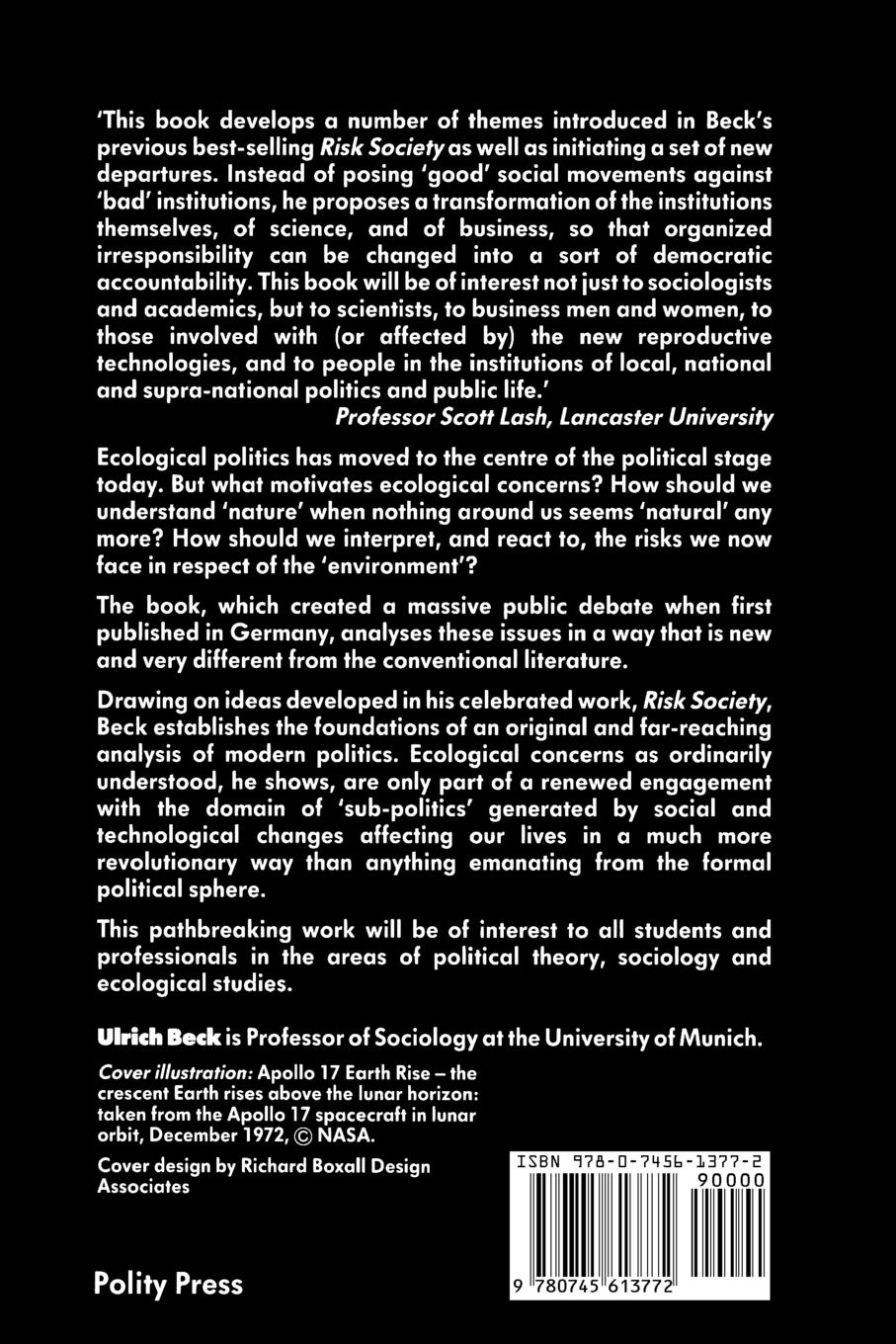 Rückseitencover Ecological Politics in an Age of Risk