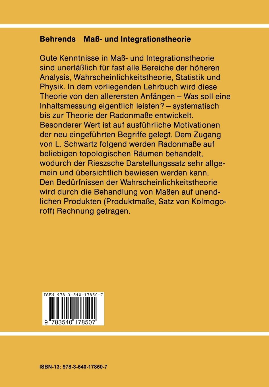 Rückseitencover Maß- und Integrationstheorie