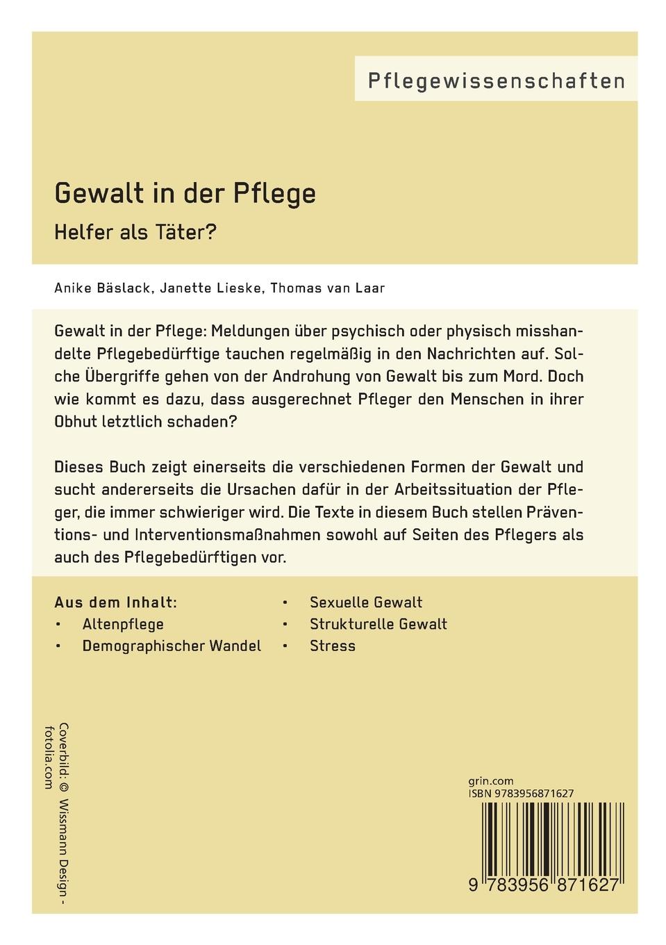 Rückseitencover Gewalt in der Pflege. Helfer als Täter?