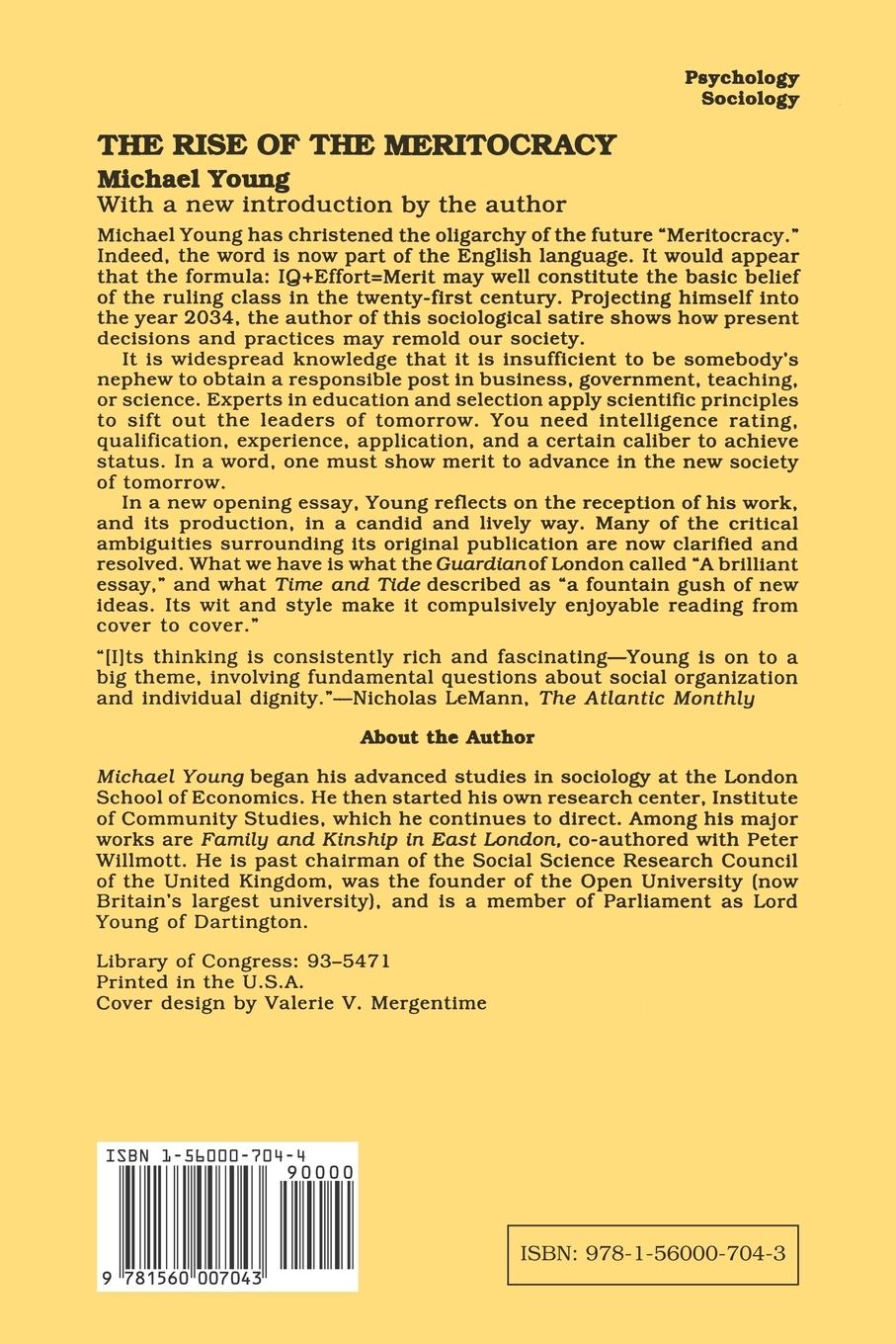 Rückseitencover The Rise of the Meritocracy