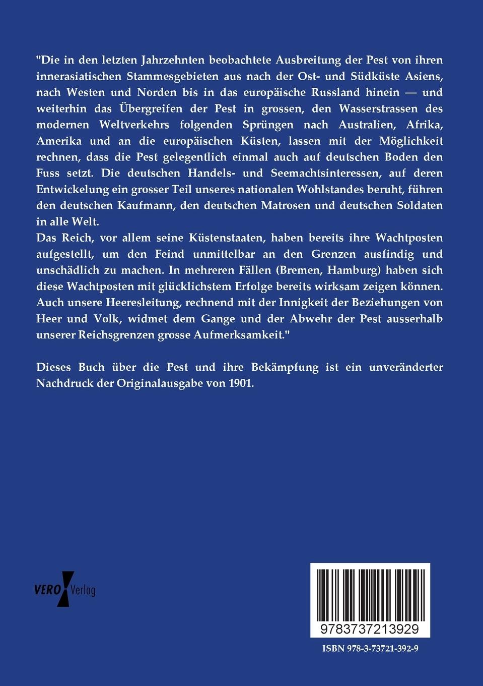Rückseitencover Die Pest und ihre Bekämpfung