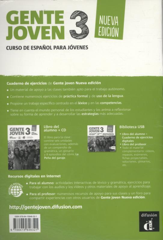 Rückseitencover Gente joven 3 Nueva edicion - Cuaderno de ejercicios. A2+