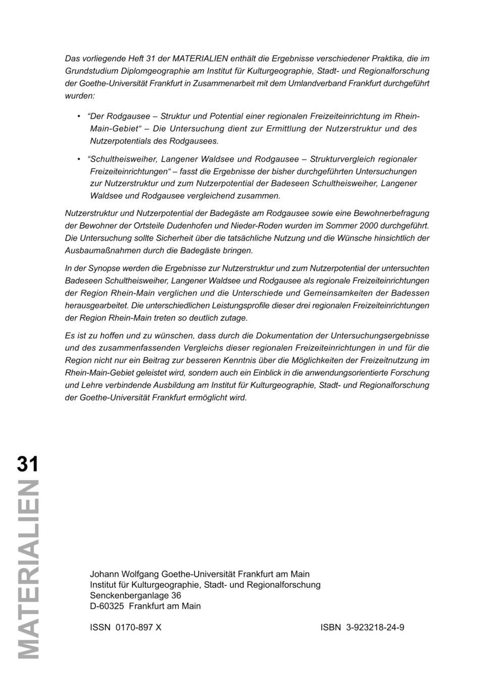 Rückseitencover Regionale Freizeiteinrichtungen im Rhein-Main-Gebiet