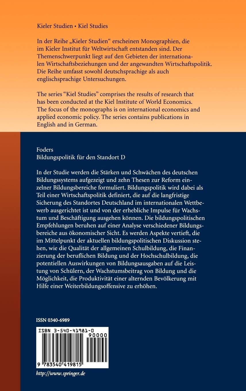 Rückseitencover Bildungspolitik für den Standort D
