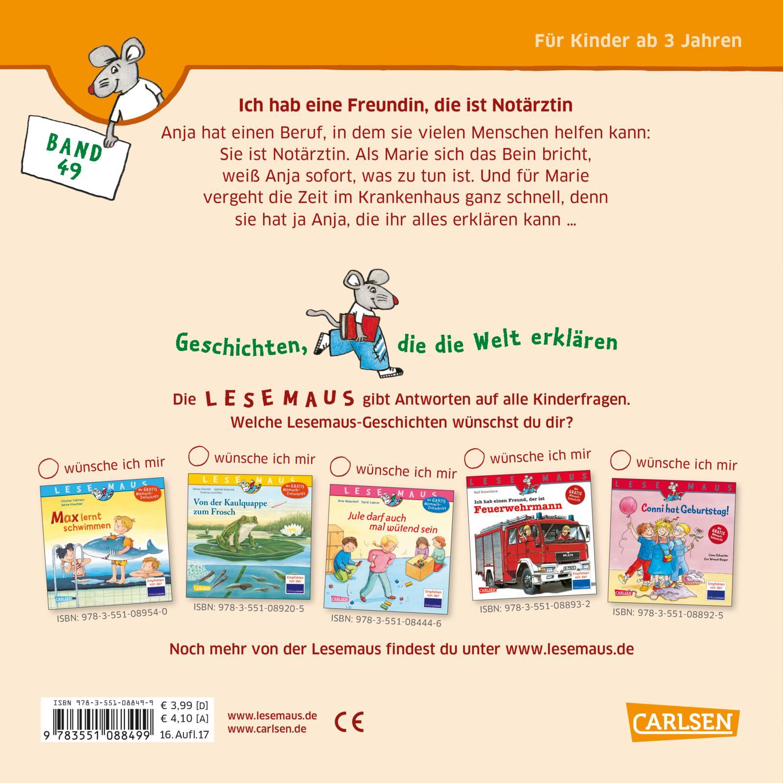 Rückseitencover Ich habe eine Freundin, die ist Notärztin