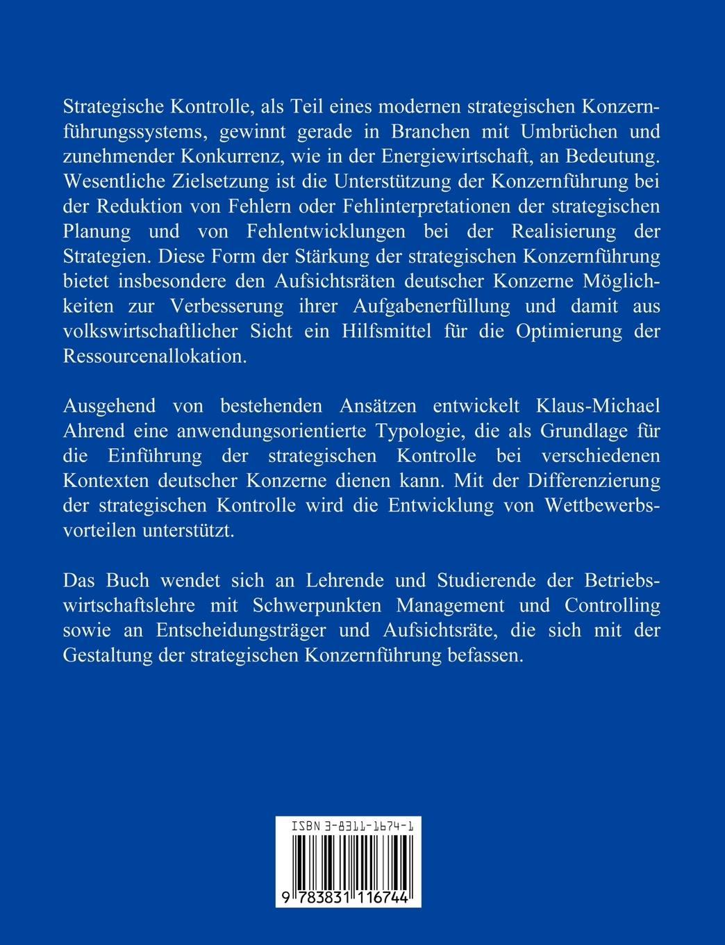 Rückseitencover Eine Typologie der Strategischen Kontrolle im Deutschen Konzern am Beispiel eines Energieversorgers