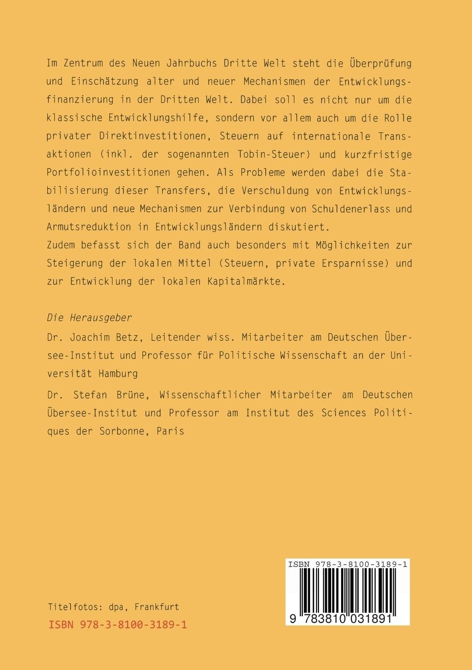 Rückseitencover Neues Jahrbuch Dritte Welt