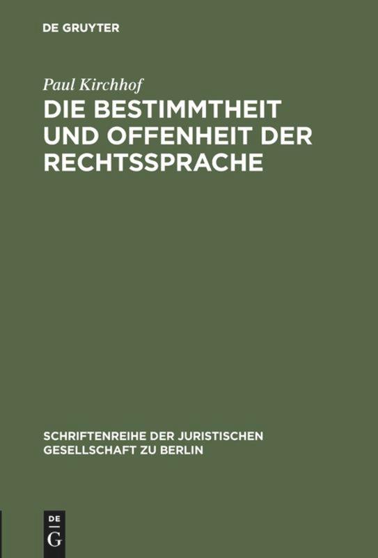 Vorderes Coverbild Die Bestimmtheit und Offenheit der Rechtssprache