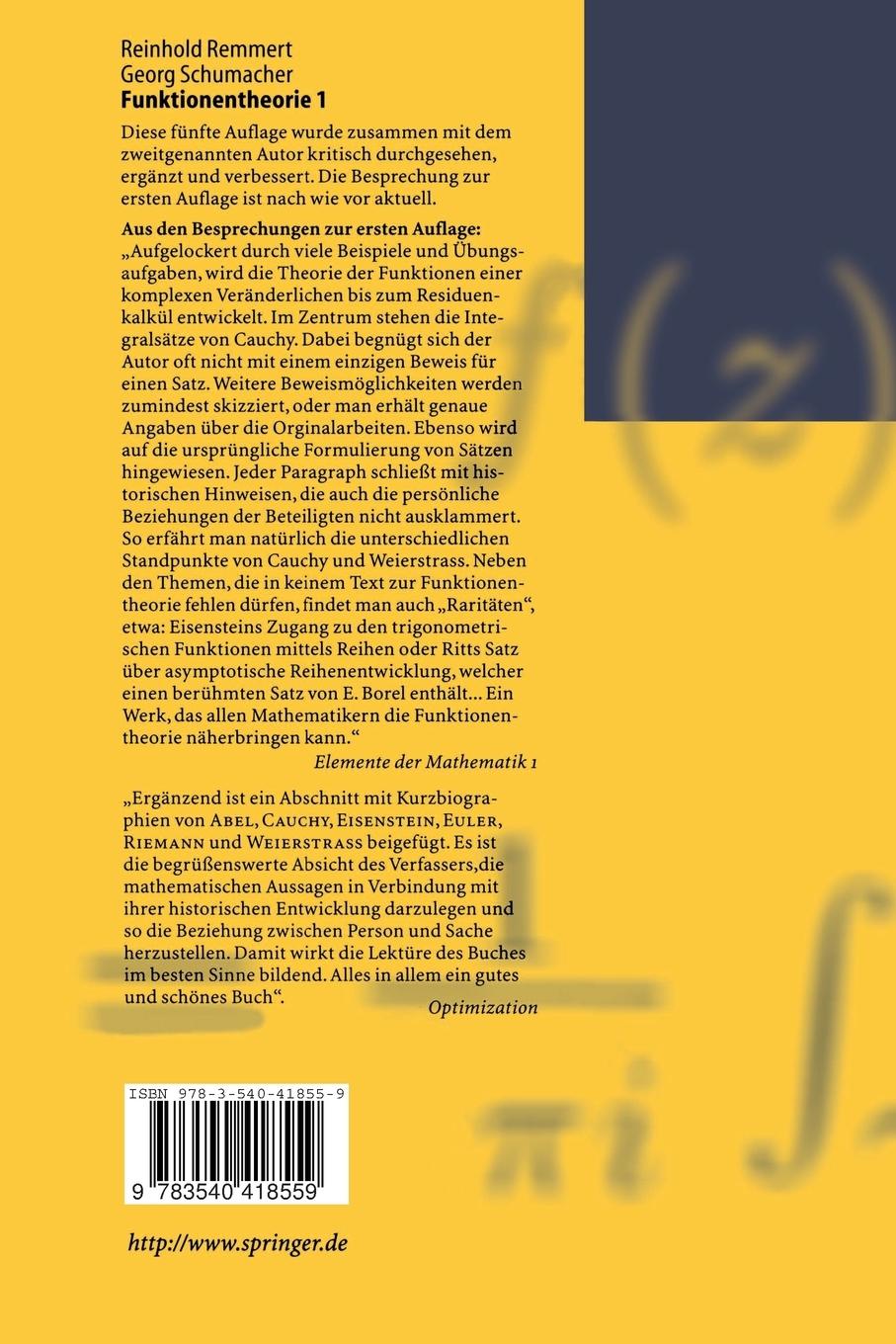 Rückseitencover Funktionentheorie 1