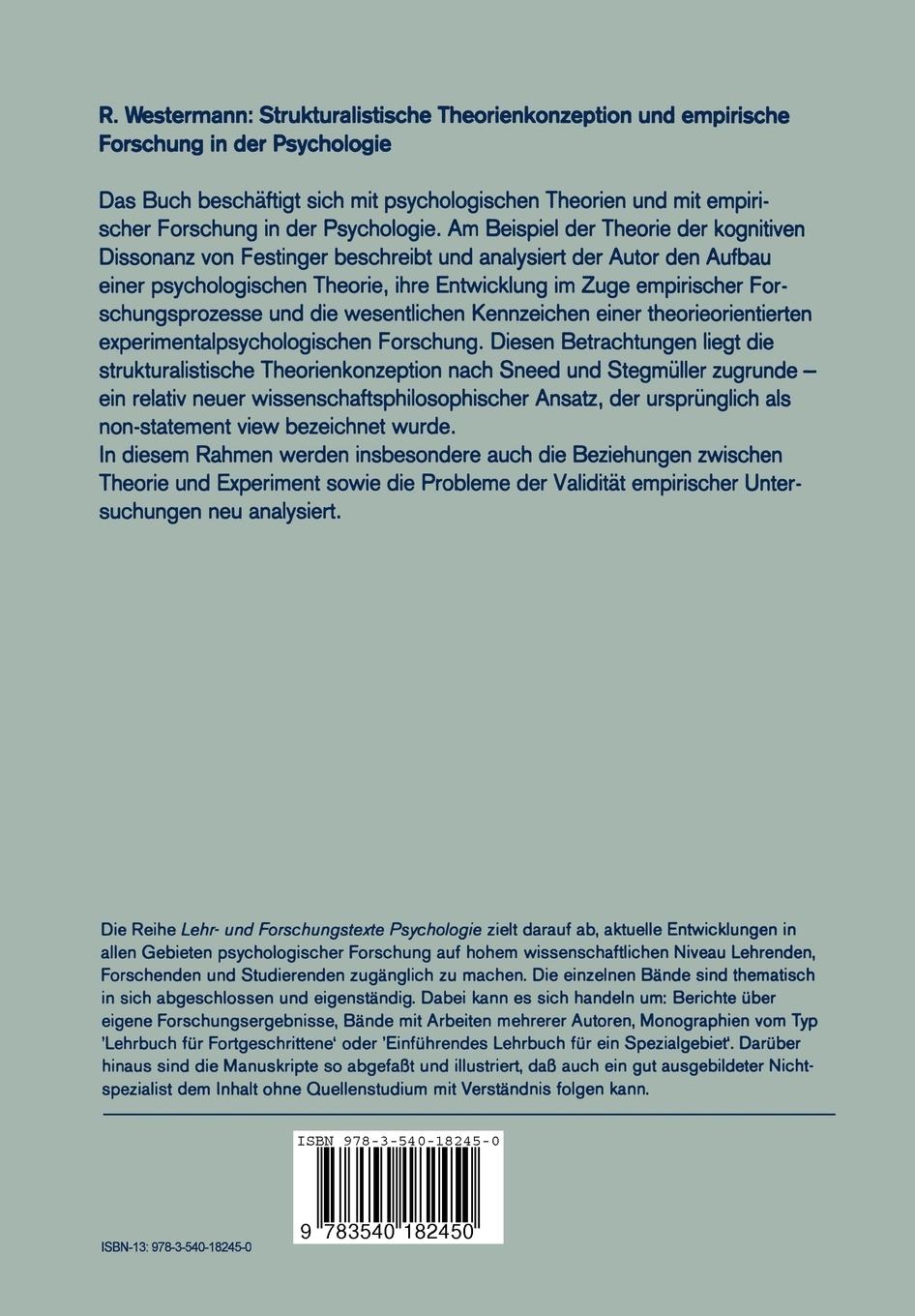 Rückseitencover Strukturalistische Theorienkonzeption und empirische Forschung in der Psychologie