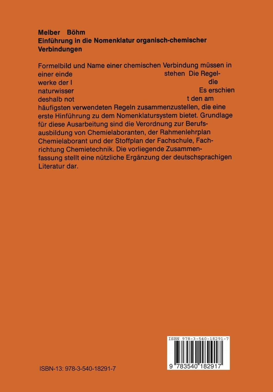 Rückseitencover Einführung in die Nomenklatur organisch-chemischer Verbindungen für Studium und Berufsausbildung