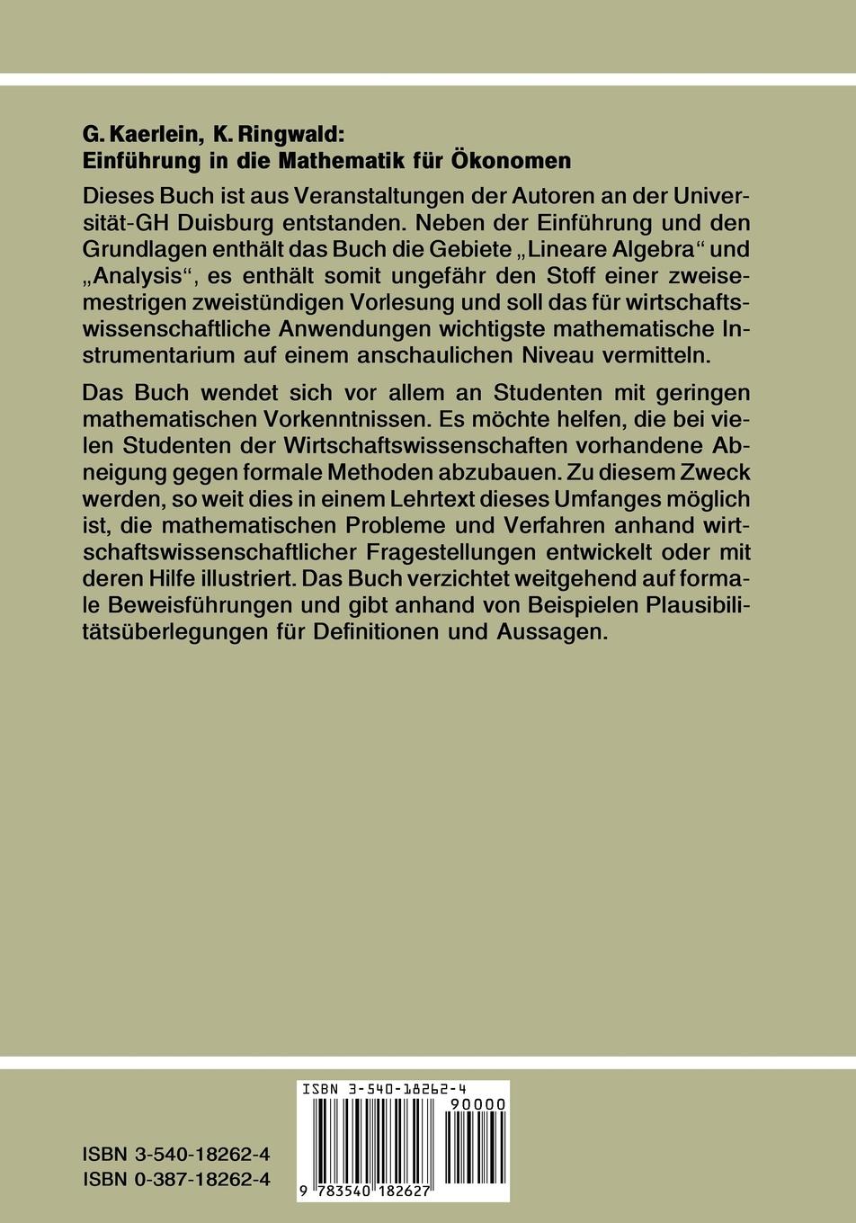 Rückseitencover Einführung in die Mathematik für Ökonomen