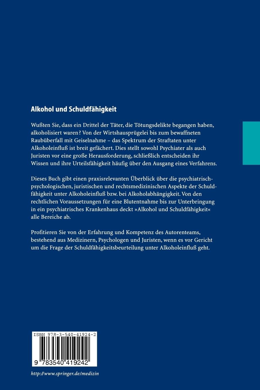 Rückseitencover Alkohol und Schuldfähigkeit