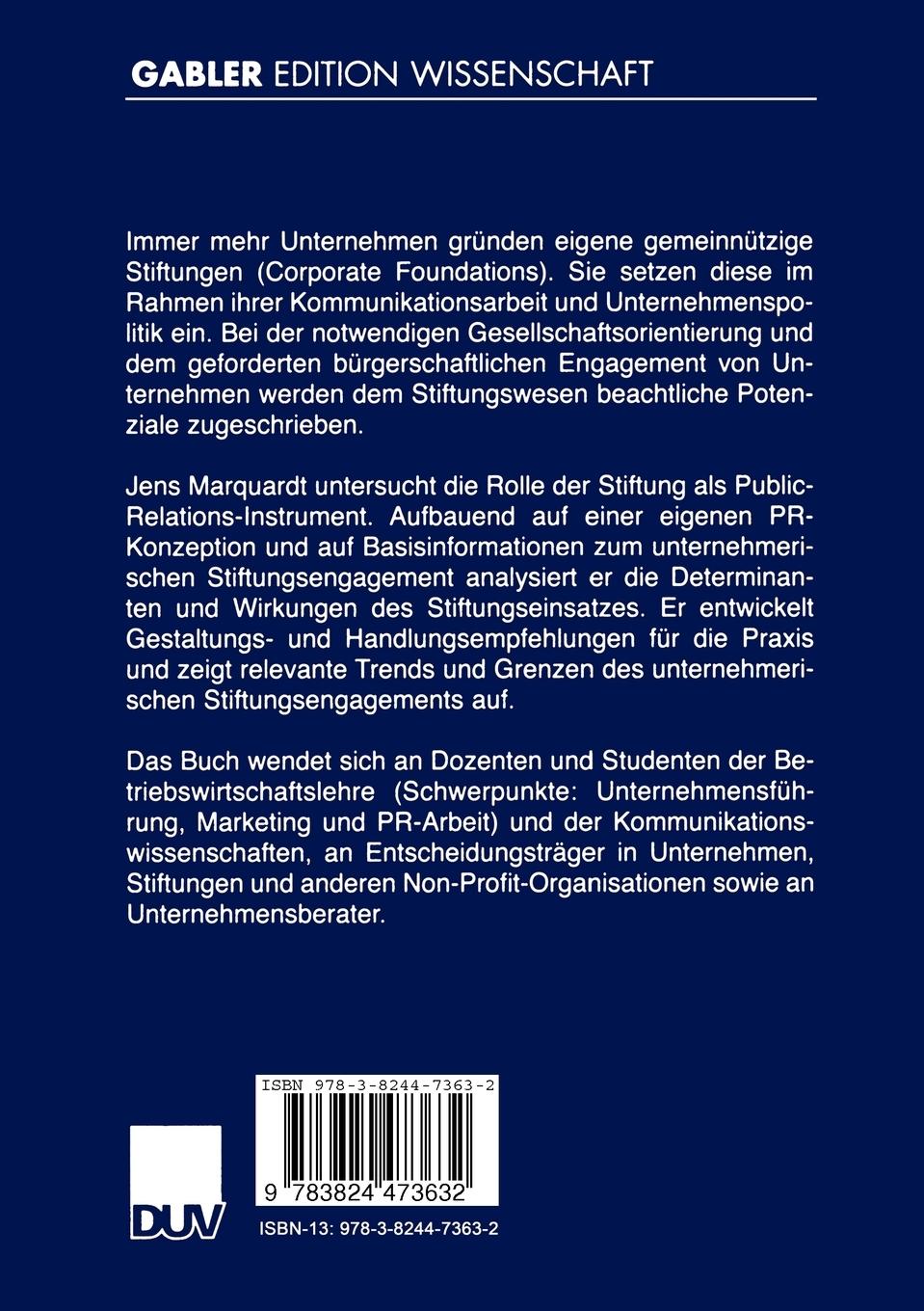 Rückseitencover Corporate Foundation als PR-Instrument