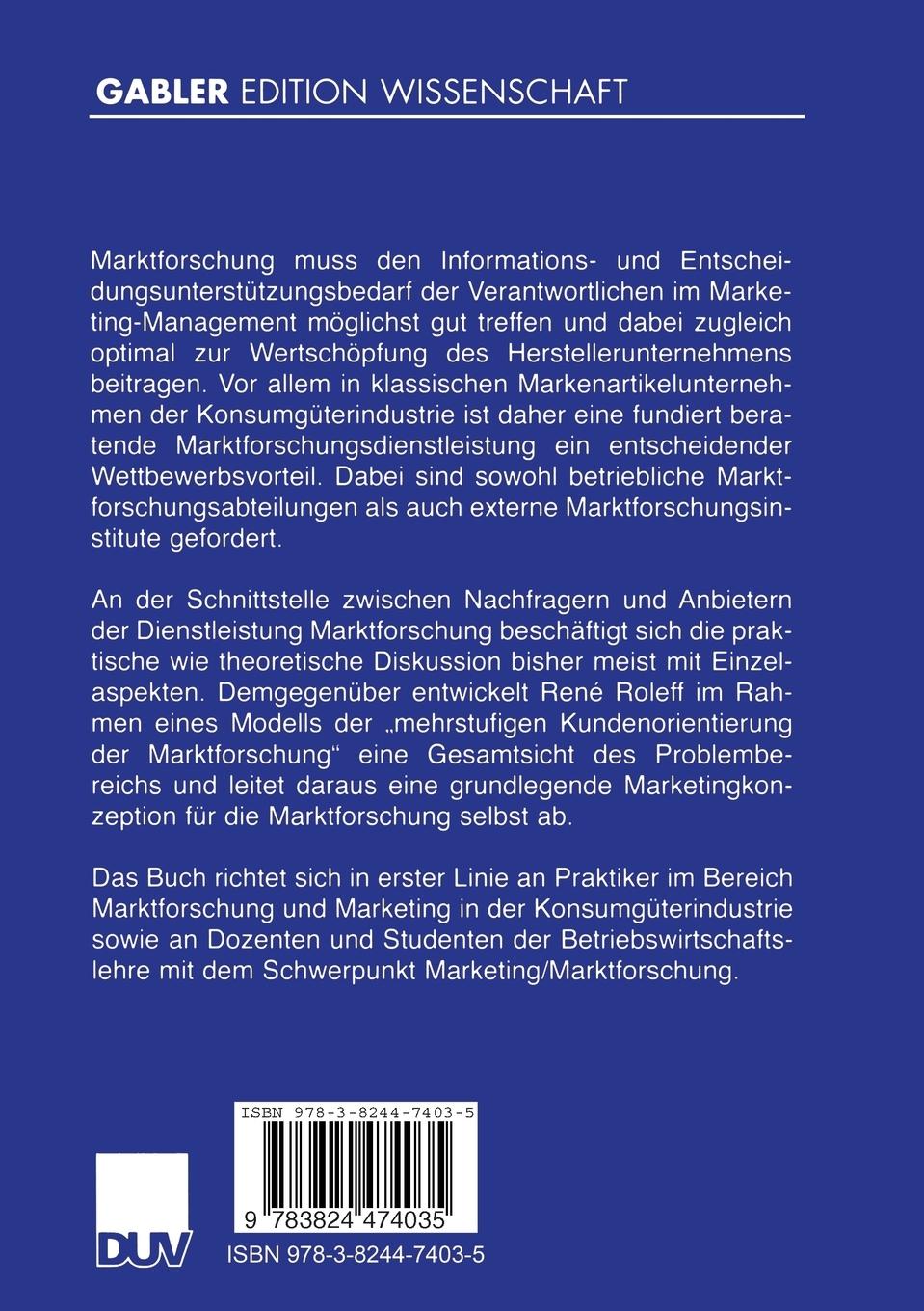 Rückseitencover Marketing für die Marktforschung