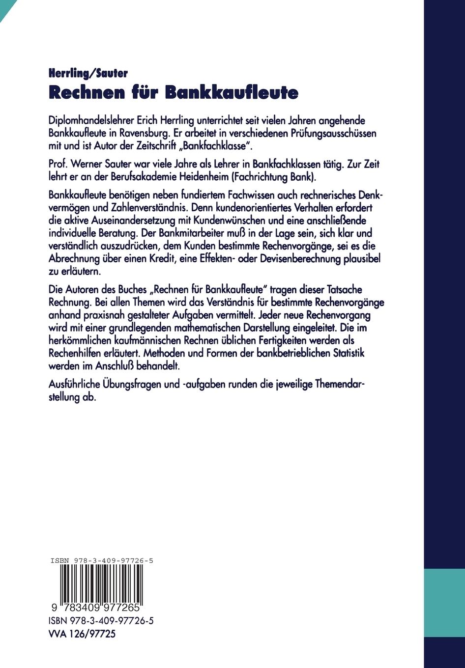 Rückseitencover Rechnen für Bankkaufleute