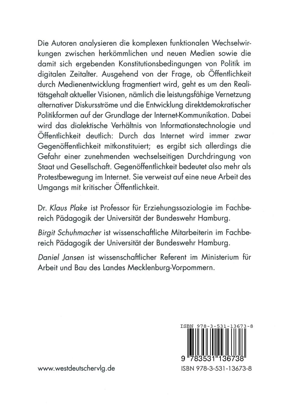 Rückseitencover Öffentlichkeit und Gegenöffentlichkeit im Internet