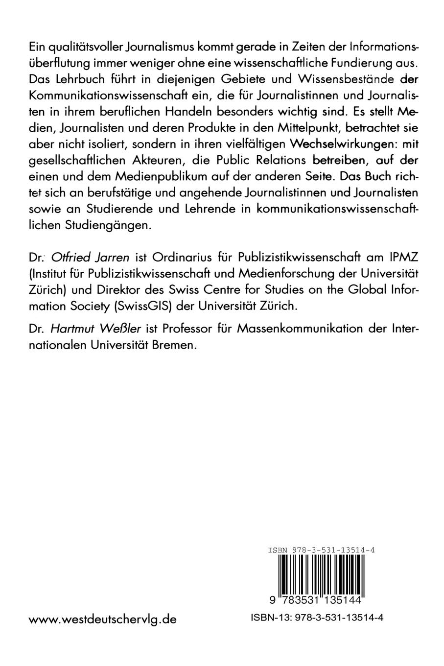 Rückseitencover Journalismus - Medien - Öffentlichkeit