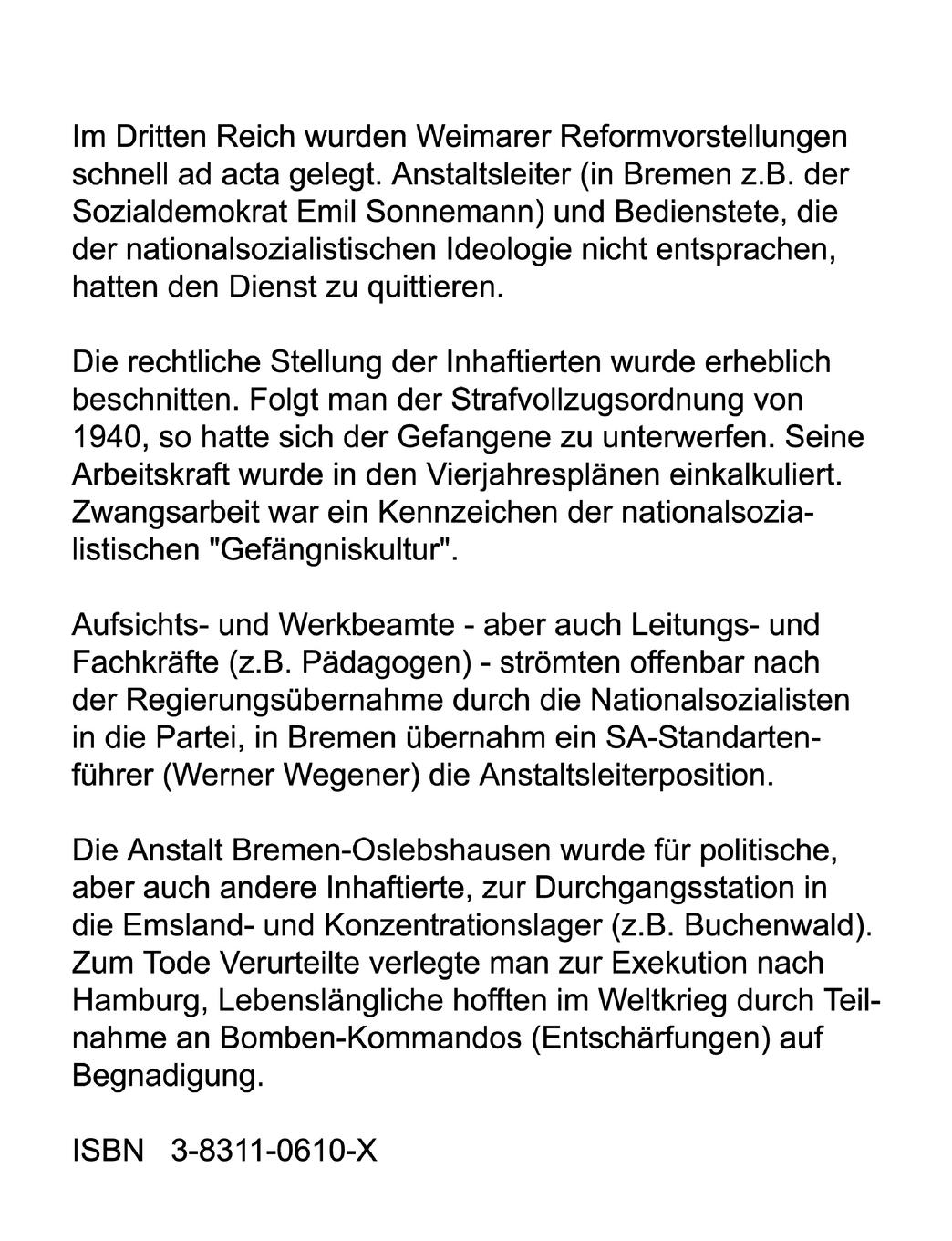 Rückseitencover Zur Geschichte des Bremer Gefängniswesens, Band III
