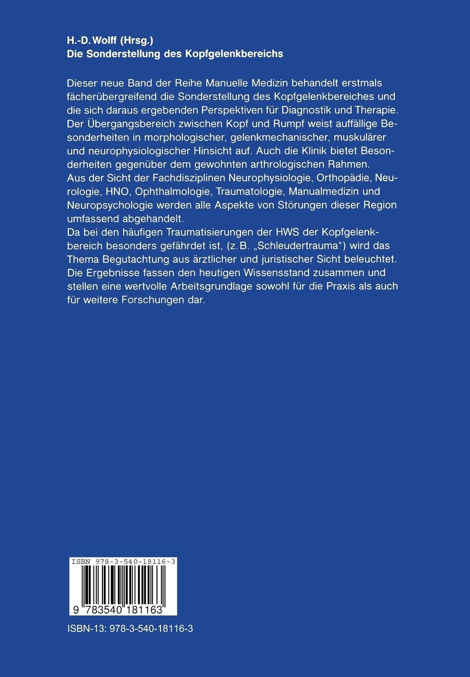 Rückseitencover Die Sonderstellung des Kopfgelenkbereichs