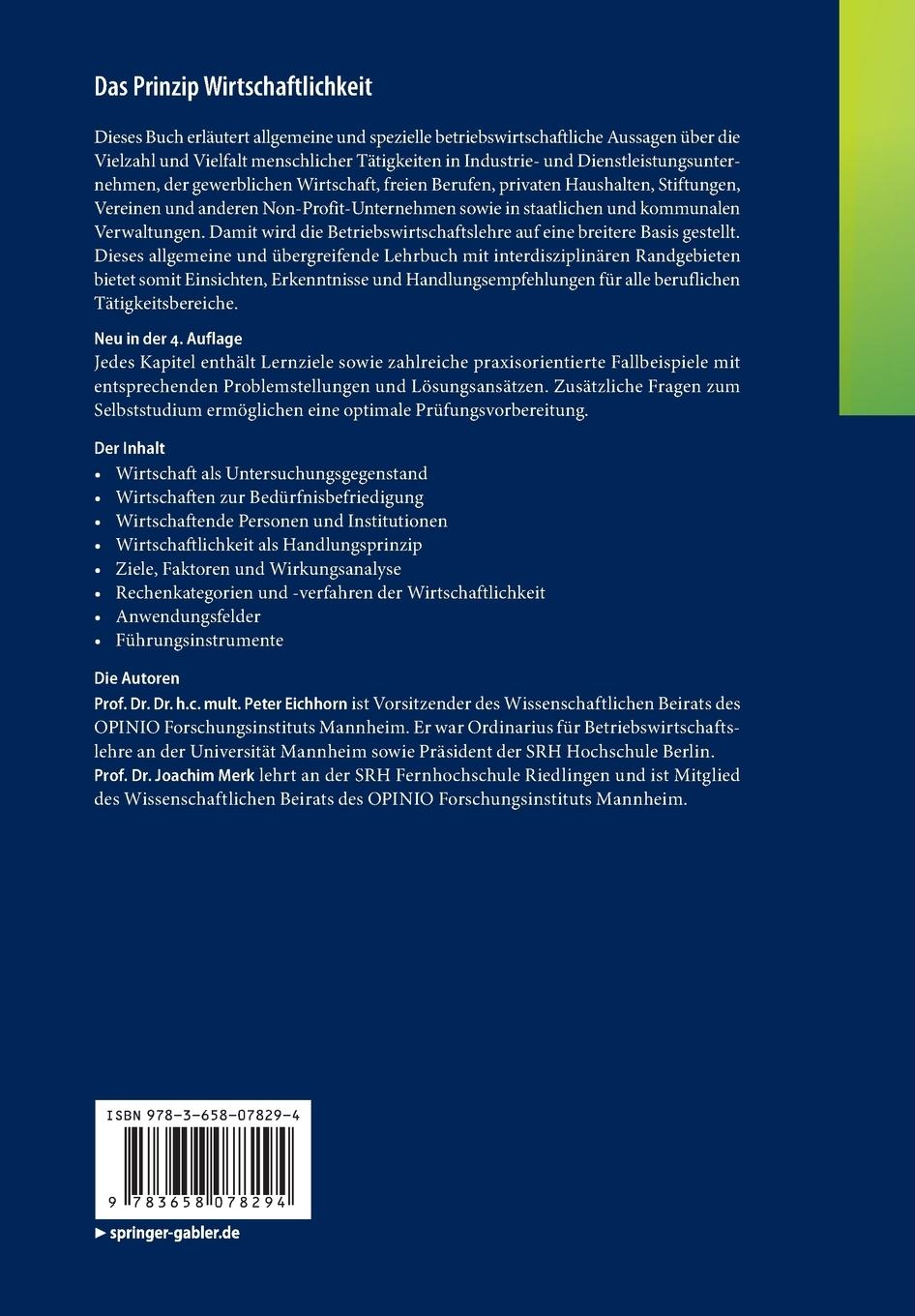 Rückseitencover Das Prinzip Wirtschaftlichkeit