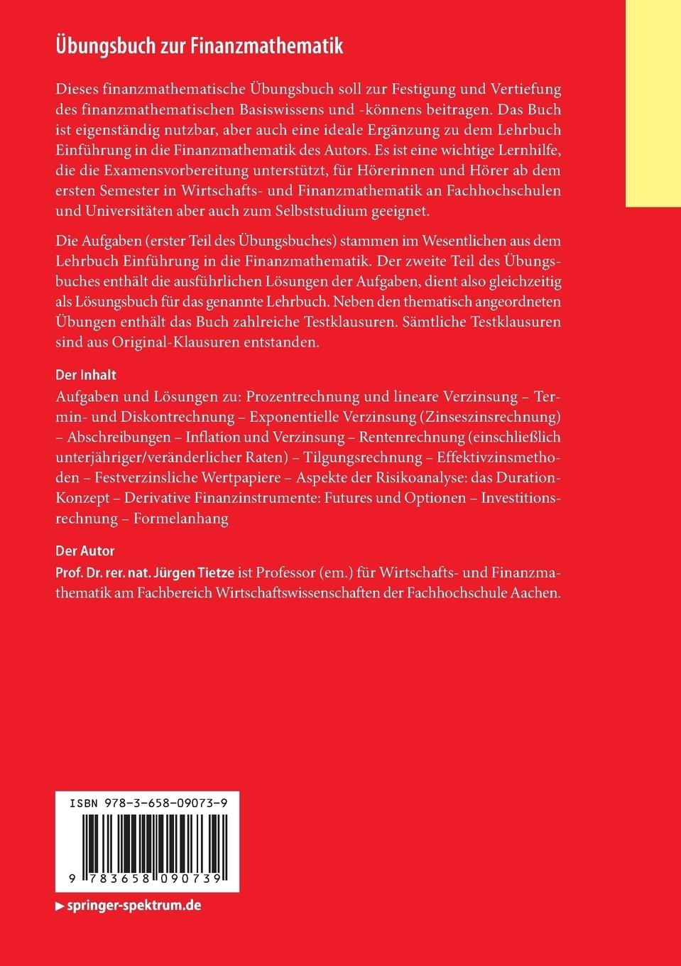 Rückseitencover Übungsbuch zur Finanzmathematik