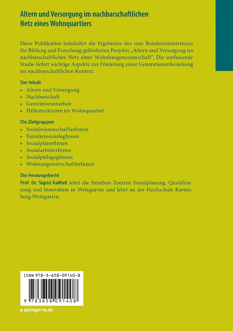 Rückseitencover Altern und Versorgung im nachbarschaftlichen Netz eines Wohnquartiers