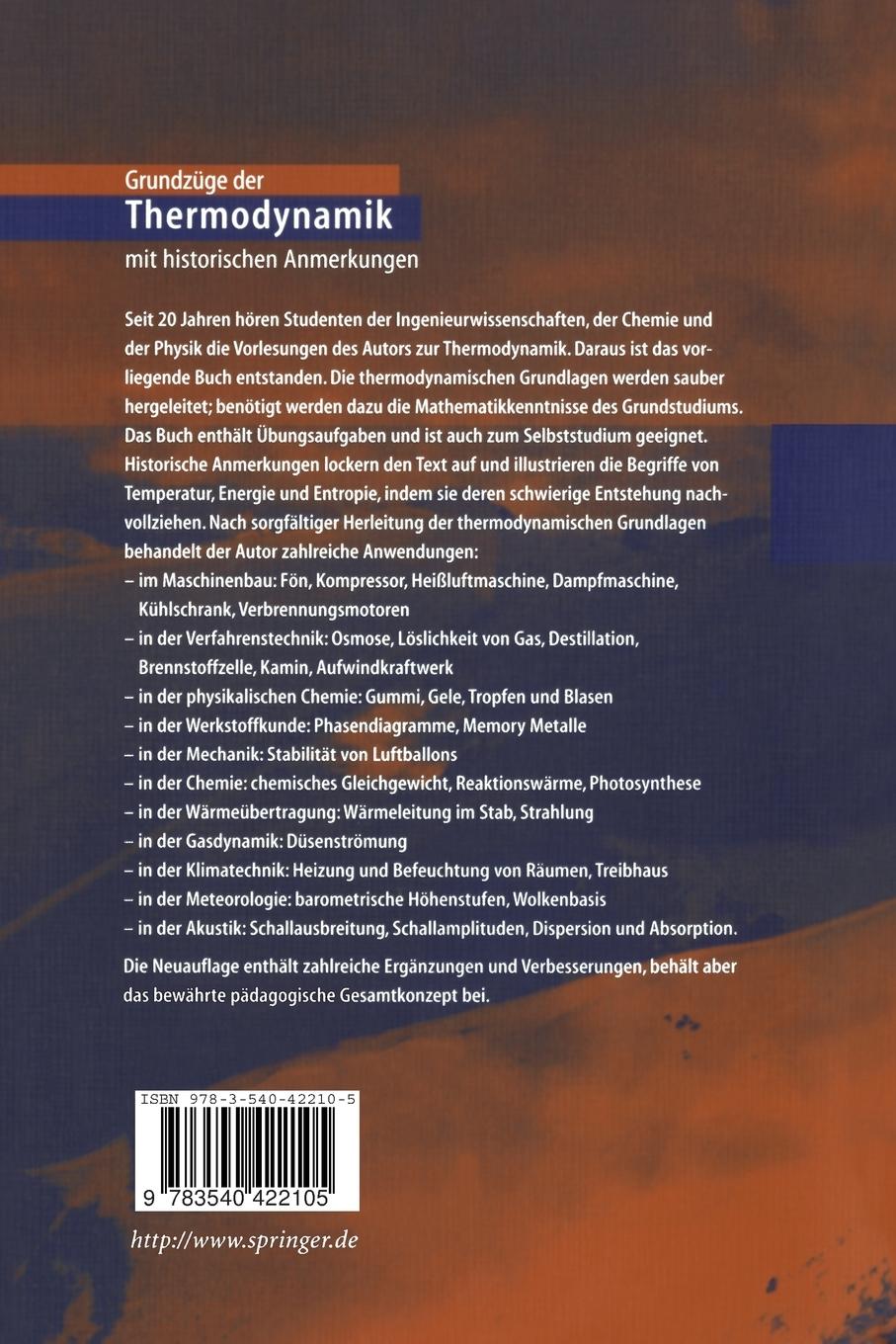 Rückseitencover Grundzüge der Thermodynamik
