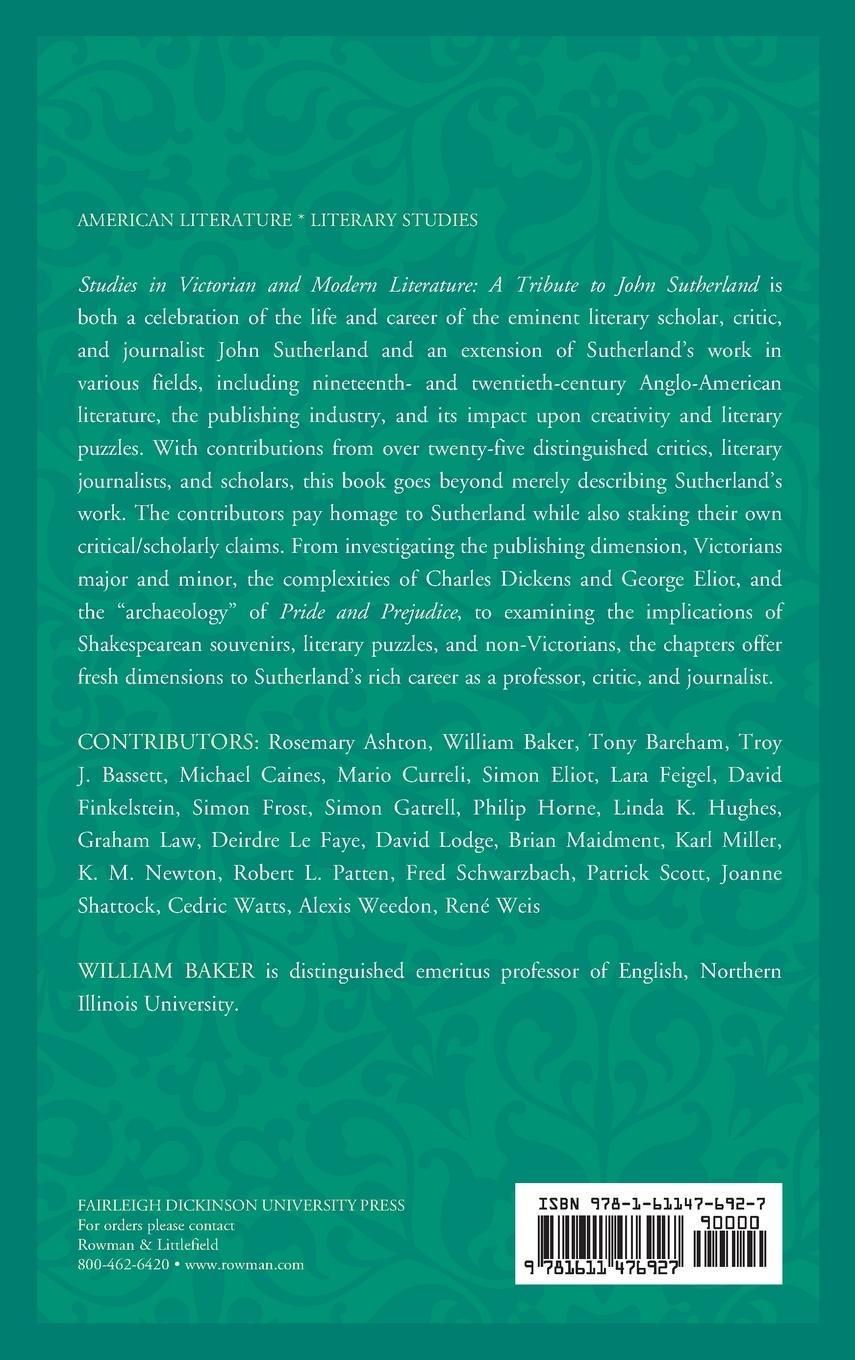 Rückseitencover Studies in Victorian and Modern Literature