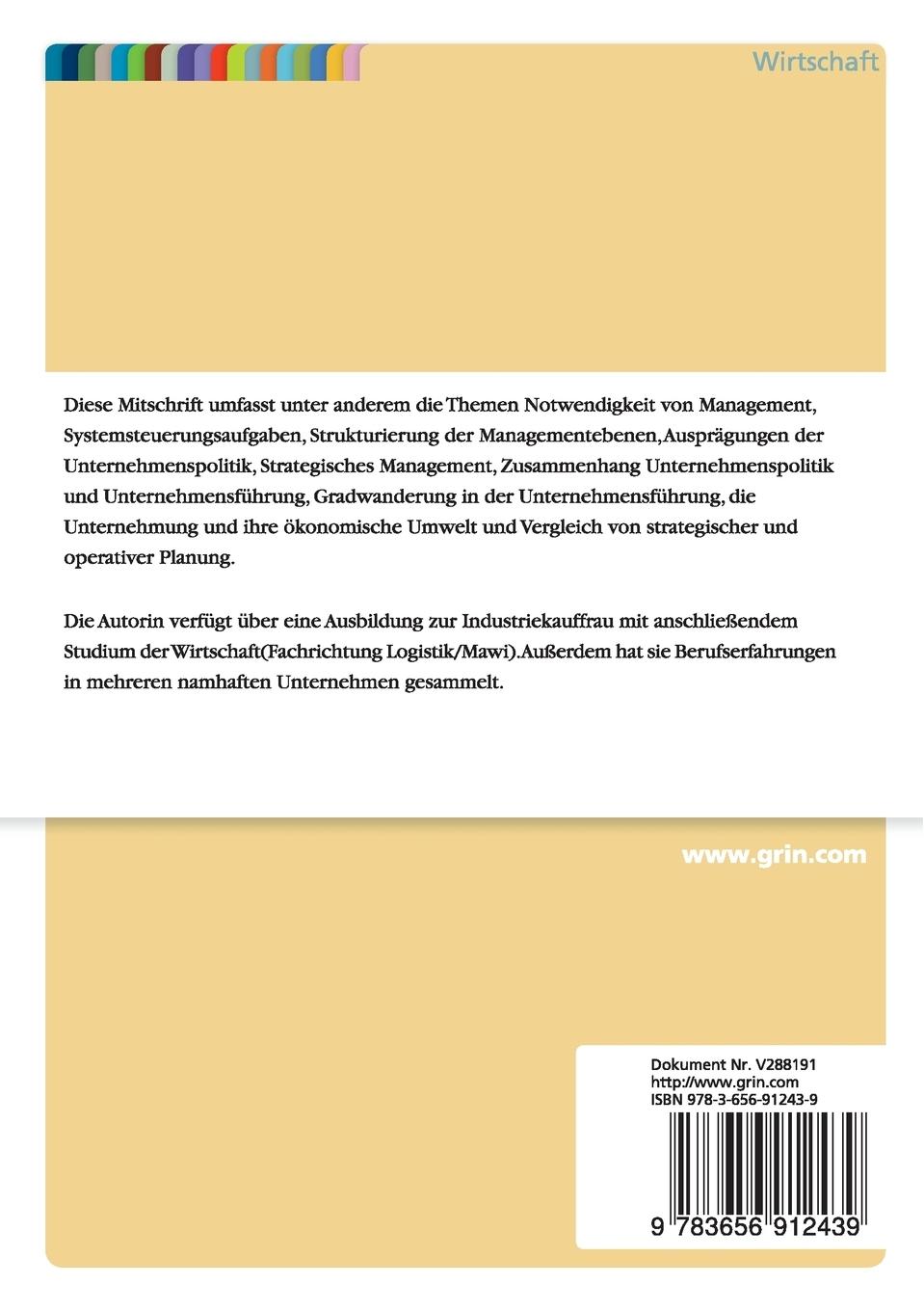 Rückseitencover Mitschrift zu den Themen Unternehmensführung und Management