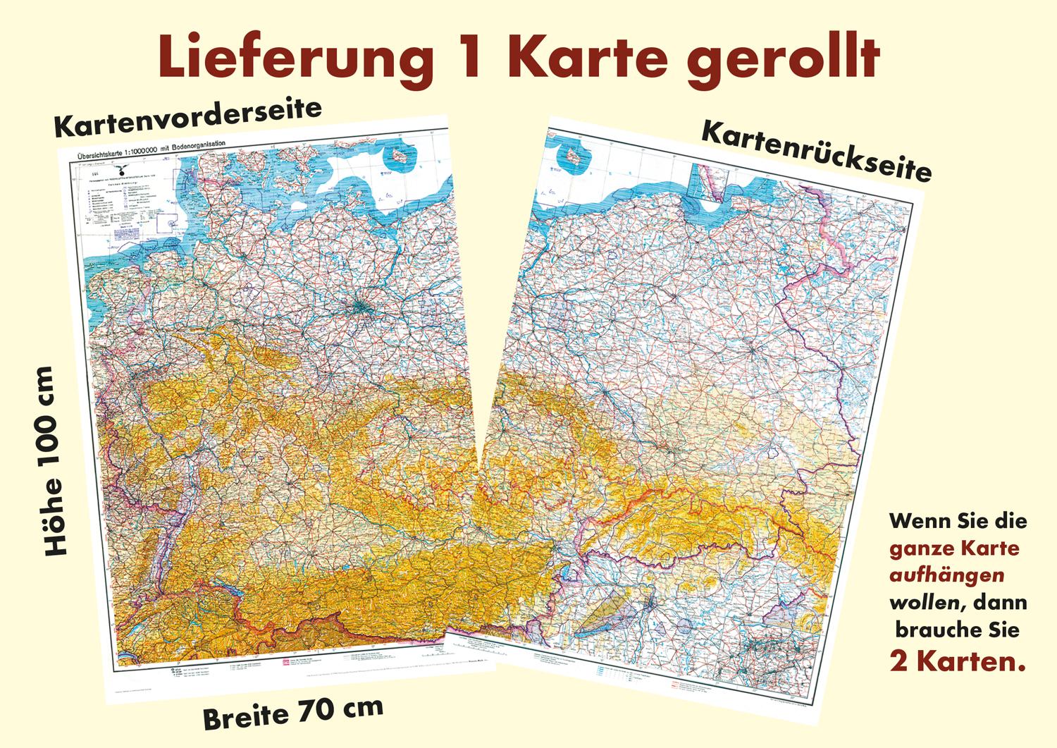 Rückseitencover Historische Karte: DEUTSCHLAND  1938 - Übersichtskarte mit der Bodenorganisation der Deutschen Luftwaffe (plano)