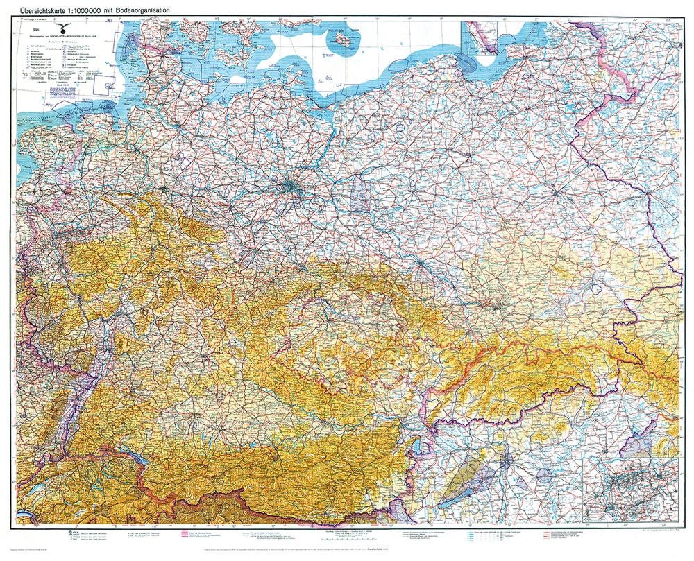 Vorderes Coverbild Historische Karte: DEUTSCHLAND  1938 - Übersichtskarte mit der Bodenorganisation der Deutschen Luftwaffe (plano)