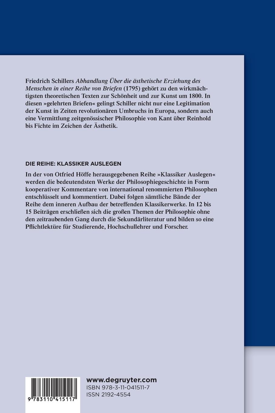Rückseitencover Friedrich Schiller: Über die Ästhetische Erziehung des Menschen in einer Reihe von Briefen
