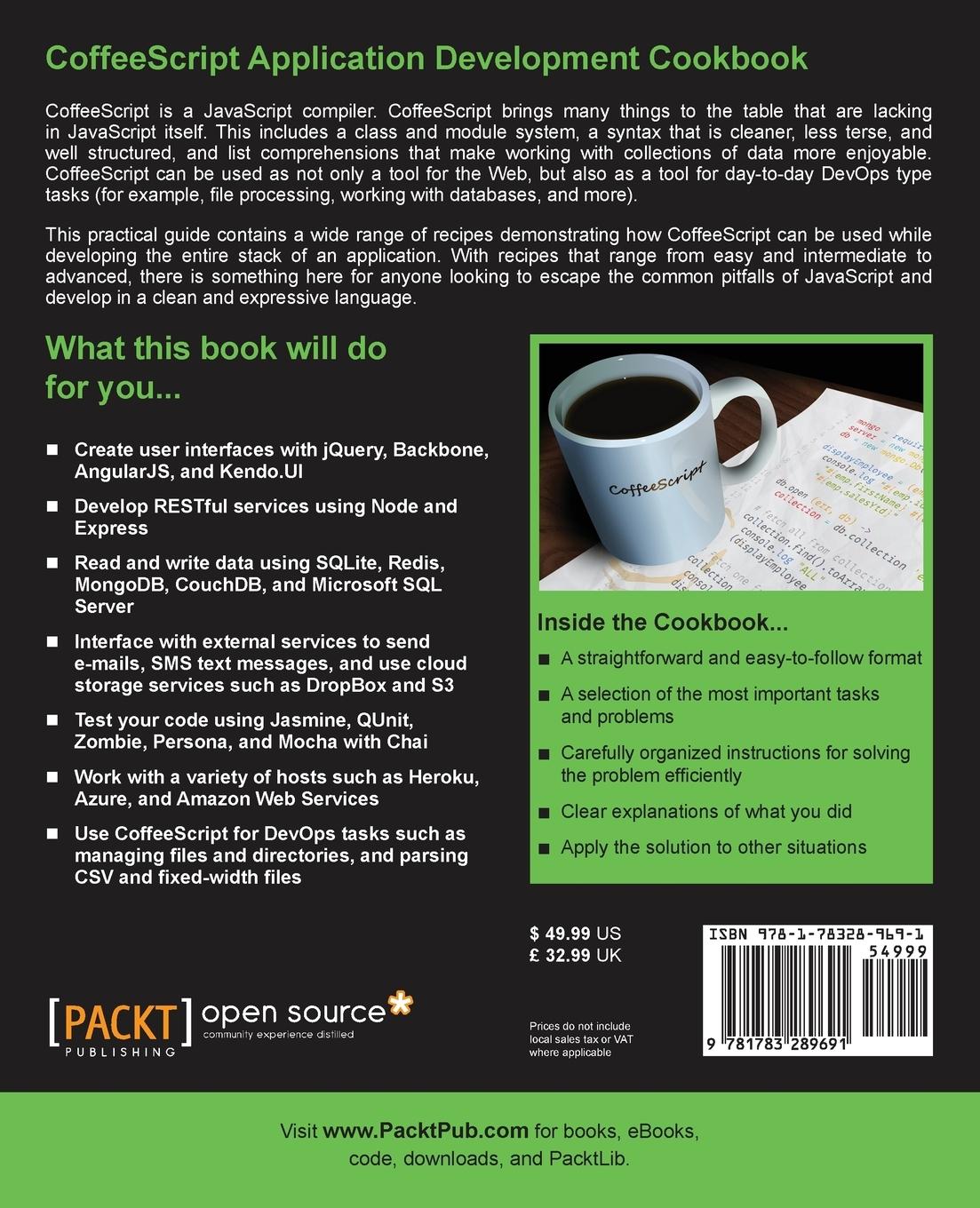 Rückseitencover CoffeeScript Application Development Cookbook