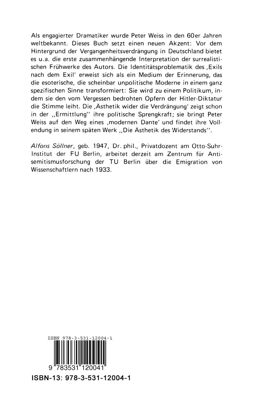 Rückseitencover Peter Weiss und die Deutschen