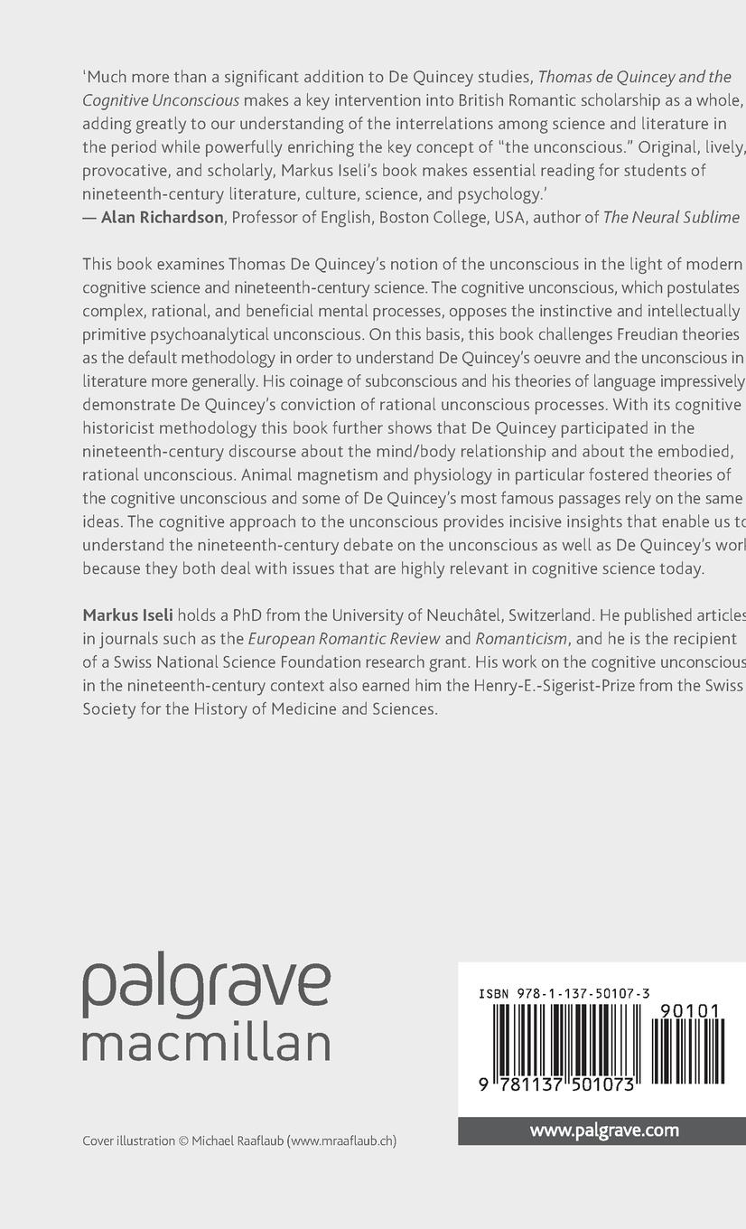 Rückseitencover Thomas de Quincey and the Cognitive Unconscious