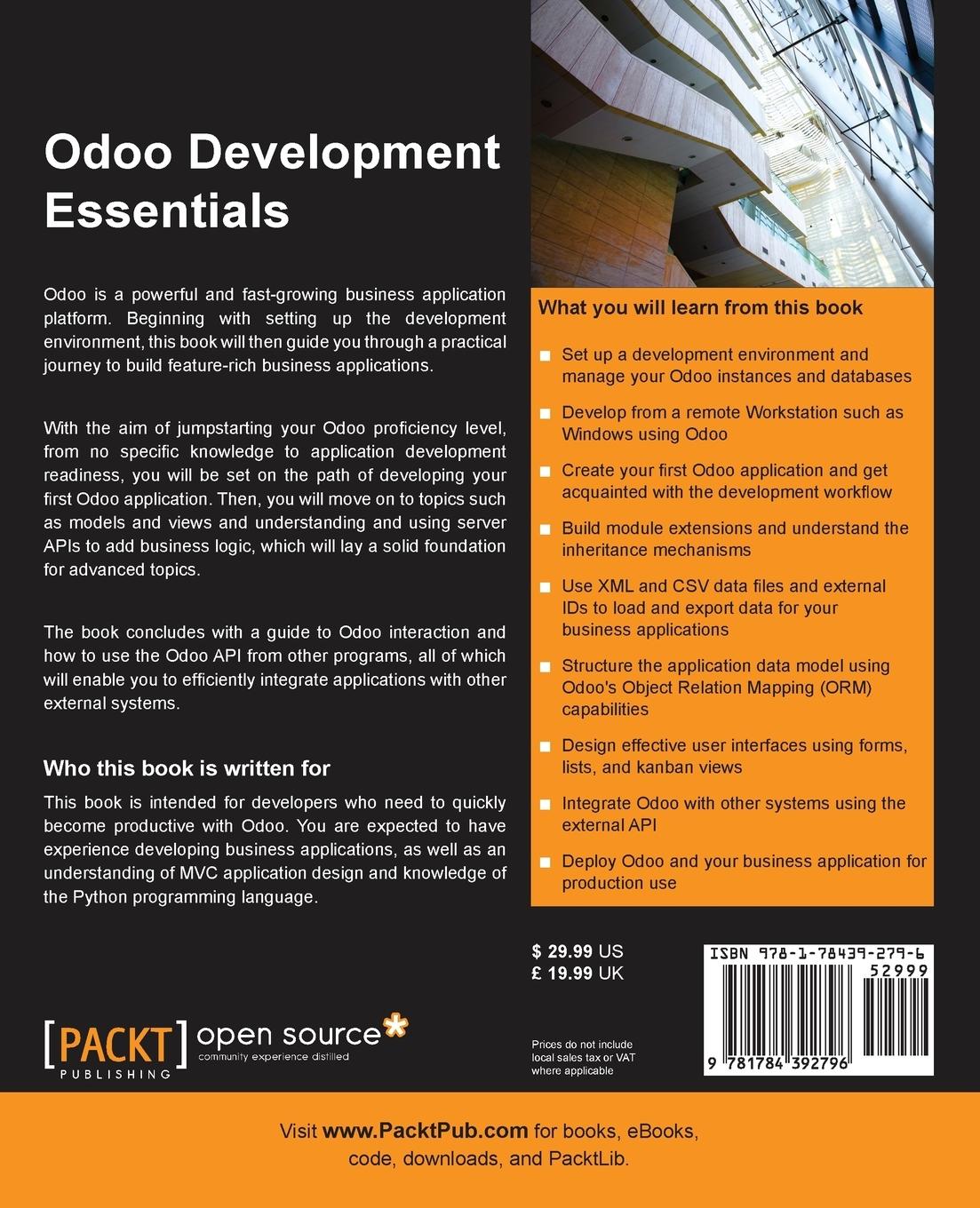 Rückseitencover Odoo Development Essentials