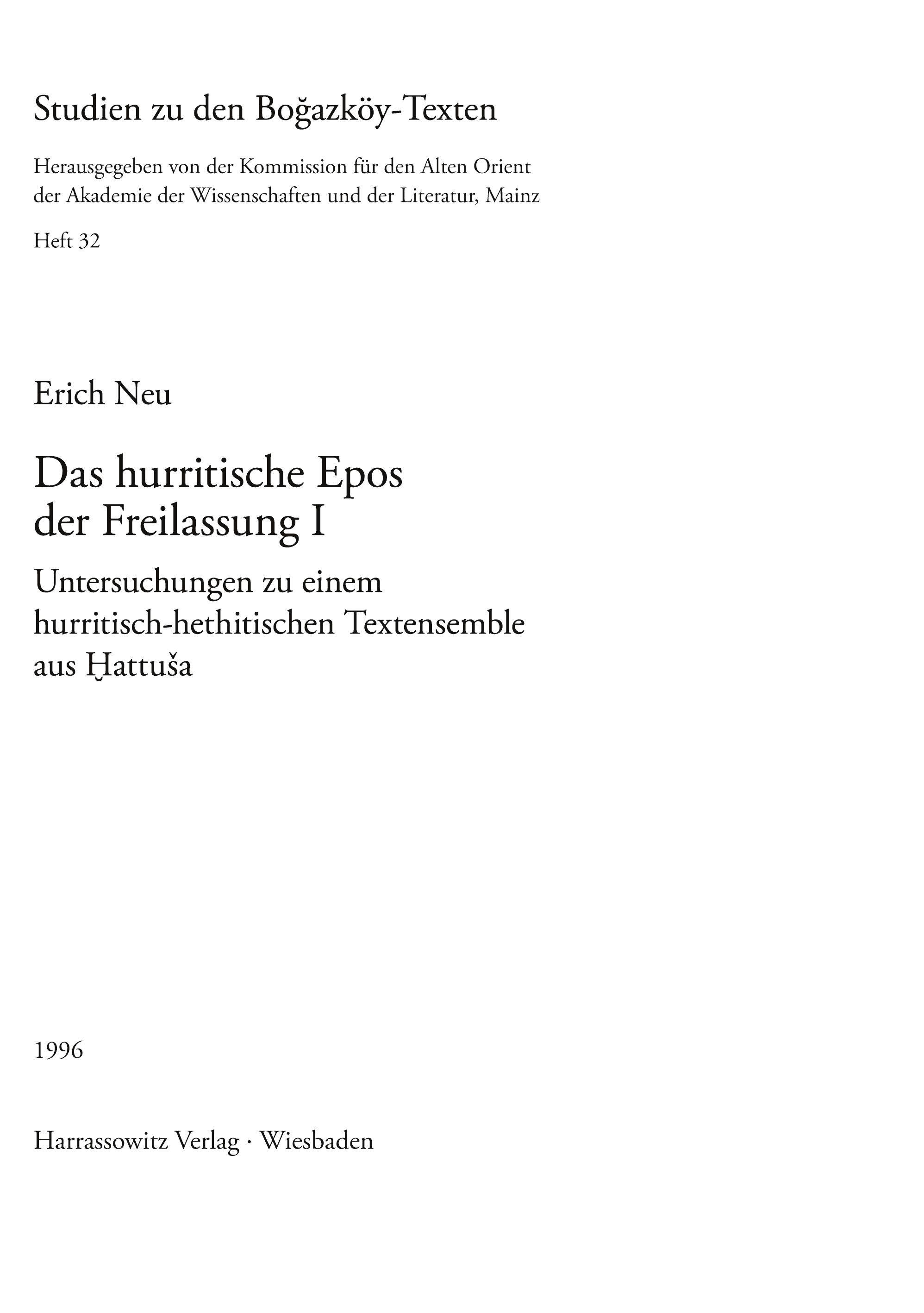 Vorderes Coverbild Das hurritische Epos der Freilassung 1