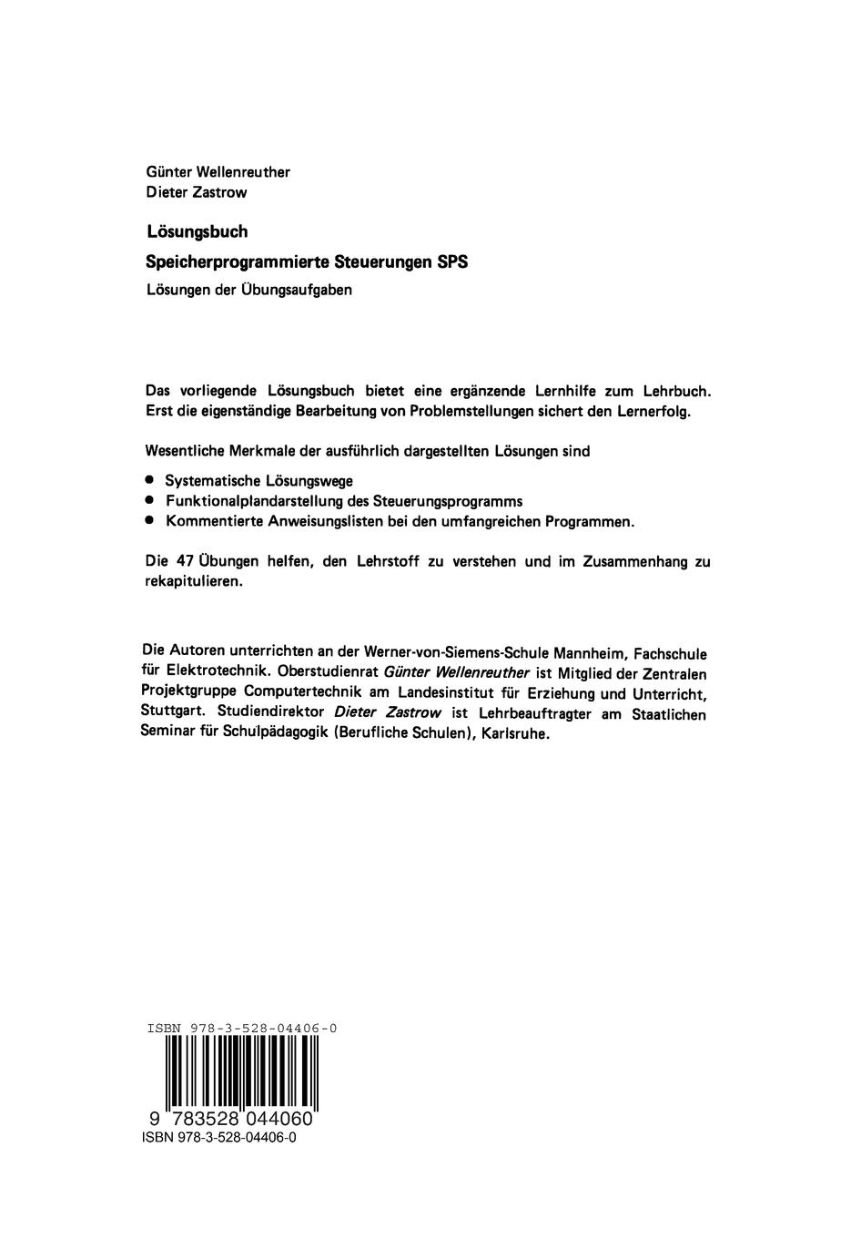 Rückseitencover Lösungsbuch Speicherprogrammierte Steuerungen SPS