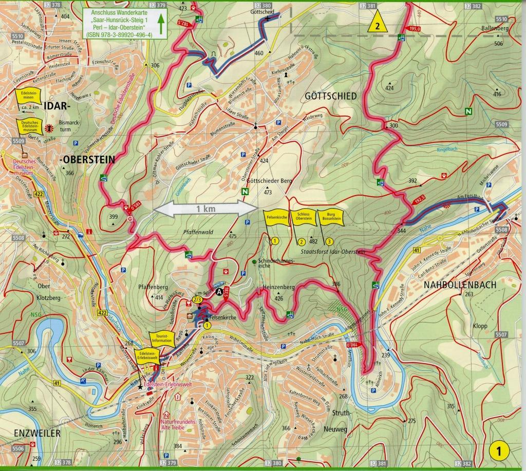 Beispielinhalt (Bild) Saar-Hunsrück-Steig 2. Idar-Oberstein - Boppard Wanderkarte 1 : 25 000