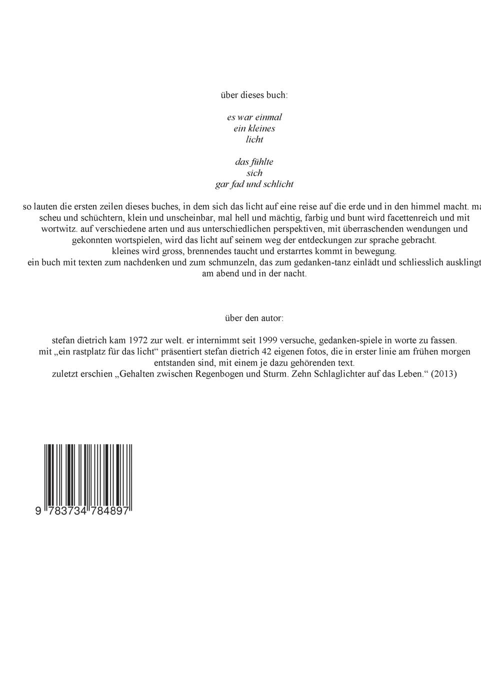 Rückseitencover Ein Rastplatz für das Licht