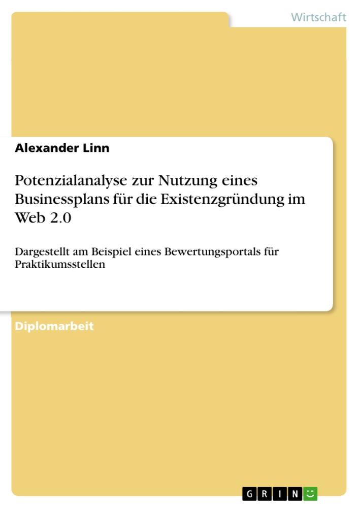 Vorderes Coverbild Potenzialanalyse zur Nutzung eines Businessplans für die Existenzgründung im Web 2.0