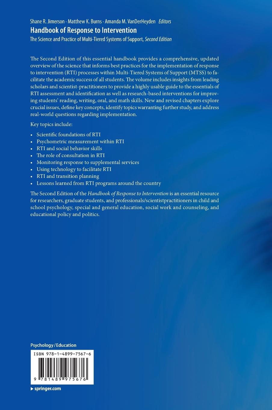 Rückseitencover Handbook of Response to Intervention