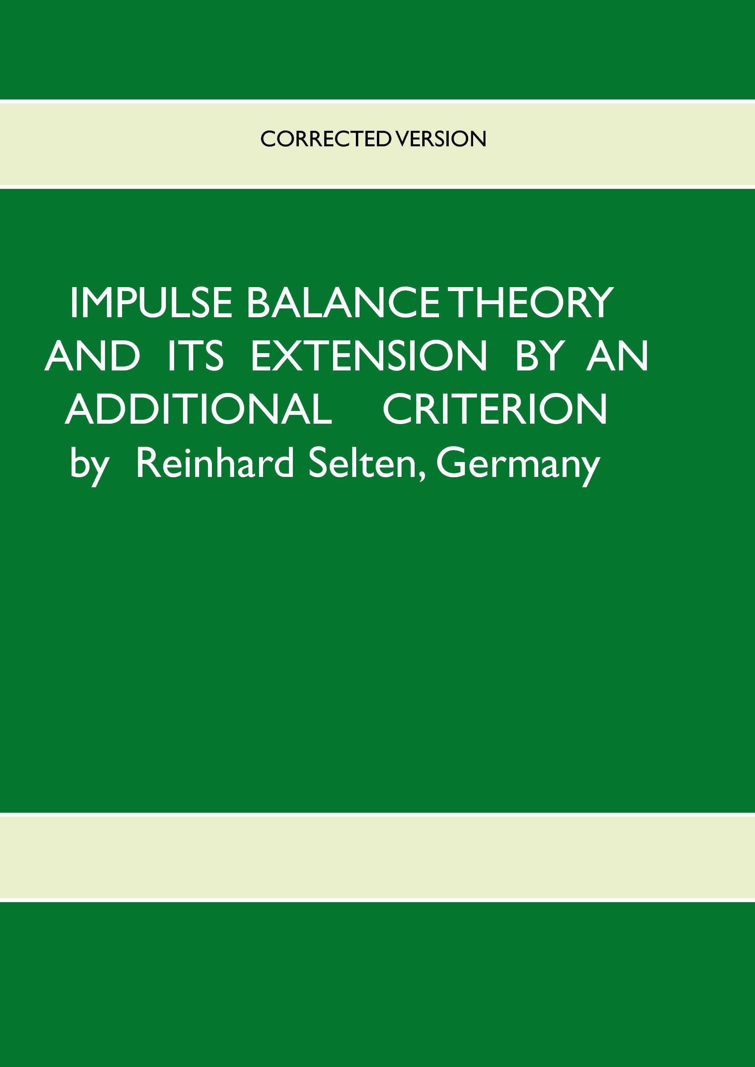 Vorderes Coverbild Impulse Balance Theory and its Extension by an Additional Criterion