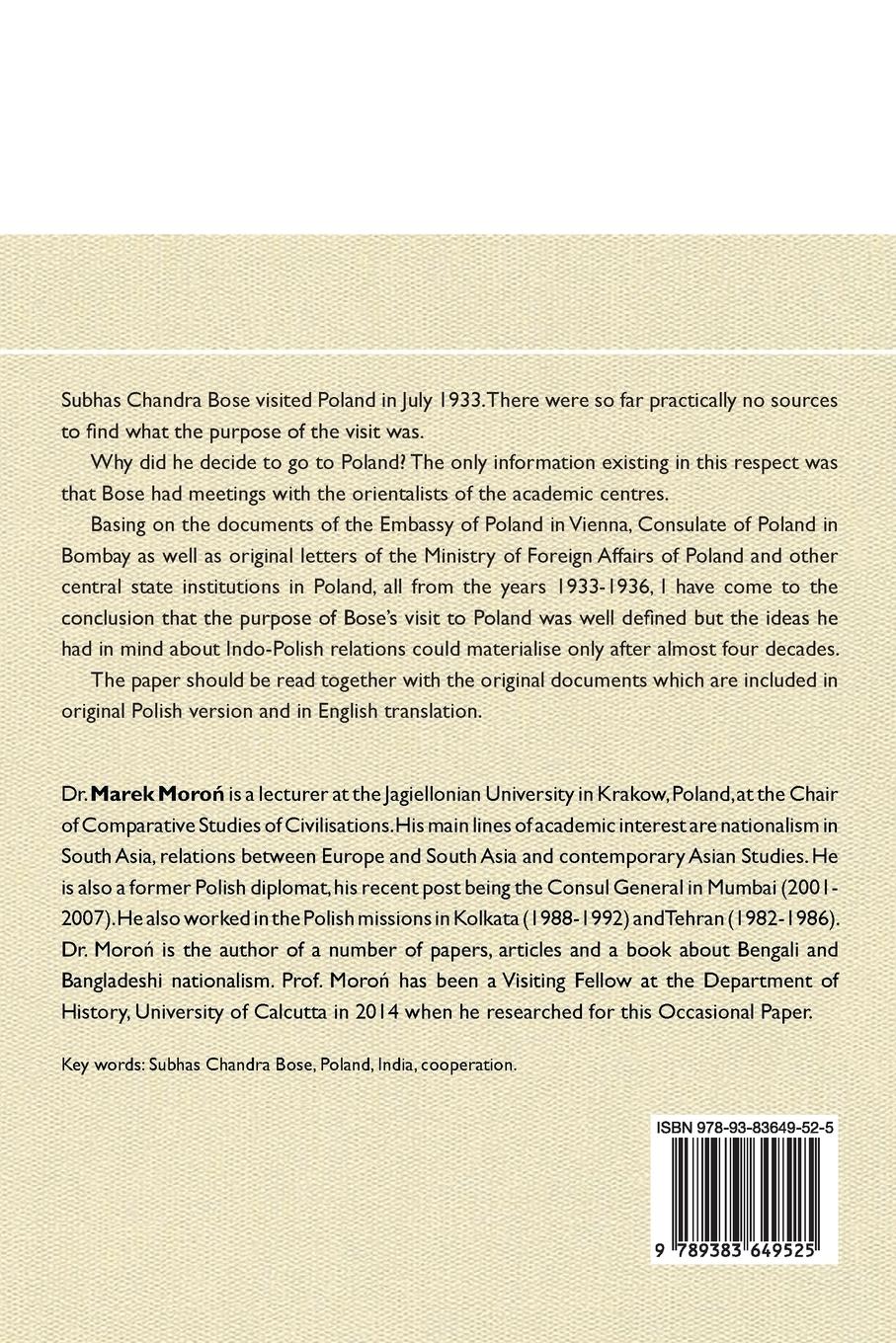 Rückseitencover Visit of Subhas Chandra Bose to Poland in July 1933. New Documents. New Conclusions.