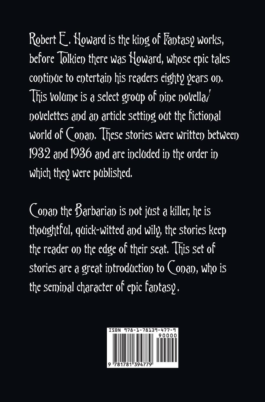 Rückseitencover Conan the Barbarian, selected short stories including Gods of the North, Iron Shadows in the Moon, Queen of the Black Coast, The Devil in Iron, The People of the Black Circle, A Witch Shall be Born, Jewels of Gwahlur, Beyond the Black River, Shadows in Za