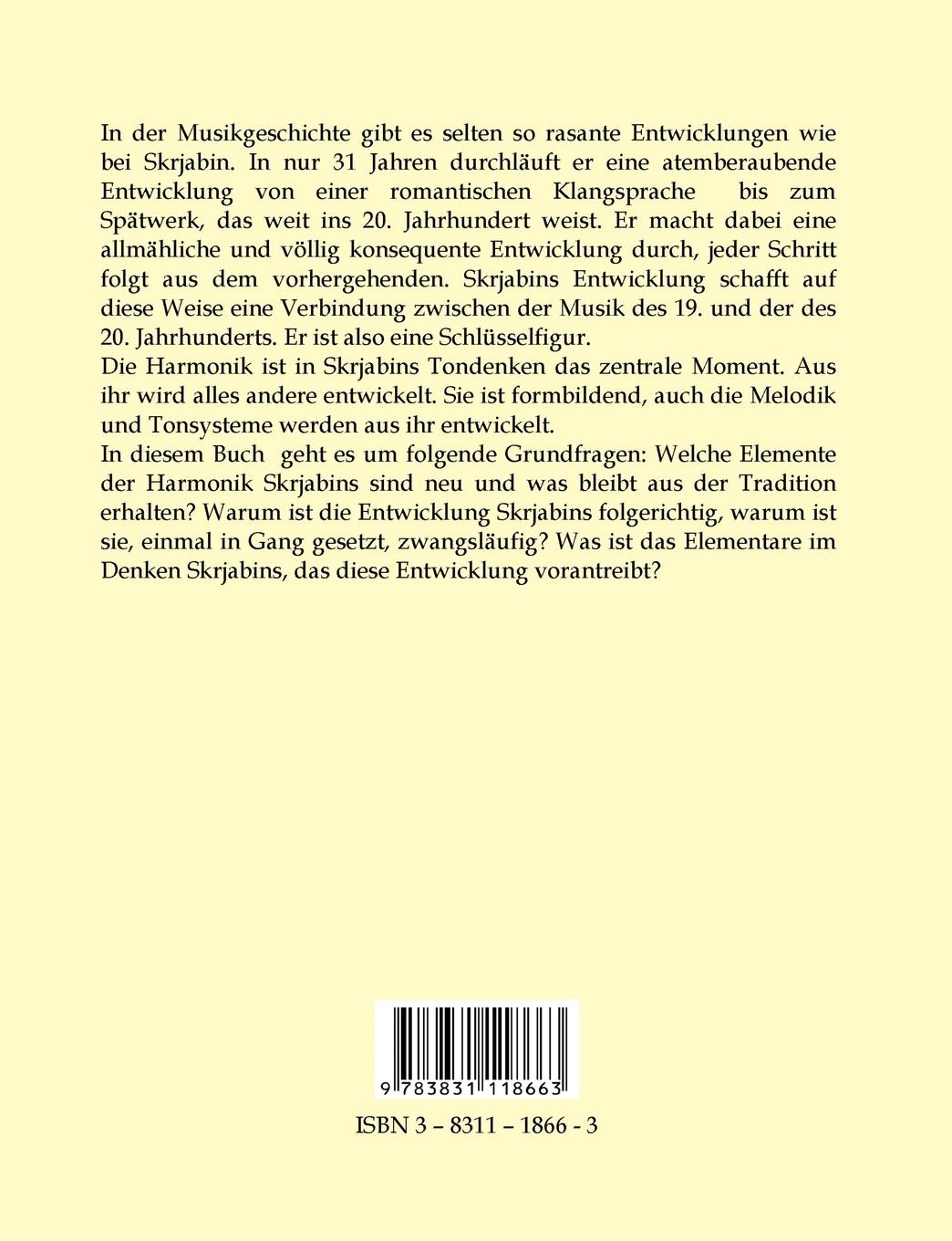 Rückseitencover Die Entwicklung der Harmonik bei Skrjabin